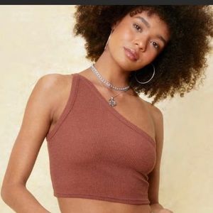 Nasty Gal Brown Ribbed One Shoulder Crop Top Size 0